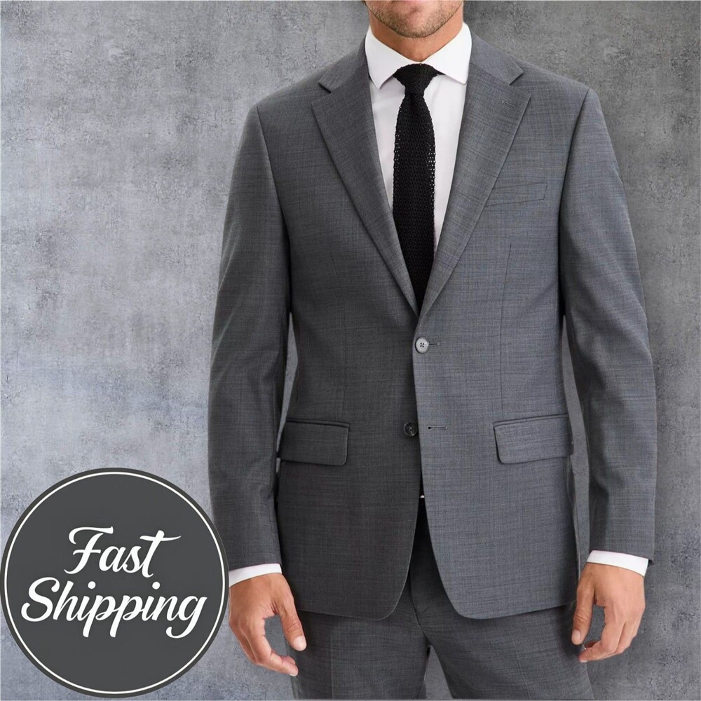 RALPH LAUREN Mens 2 Piece Suit Blazer Jacket 48L Pant 40Wx32L Gray Stretch Wool